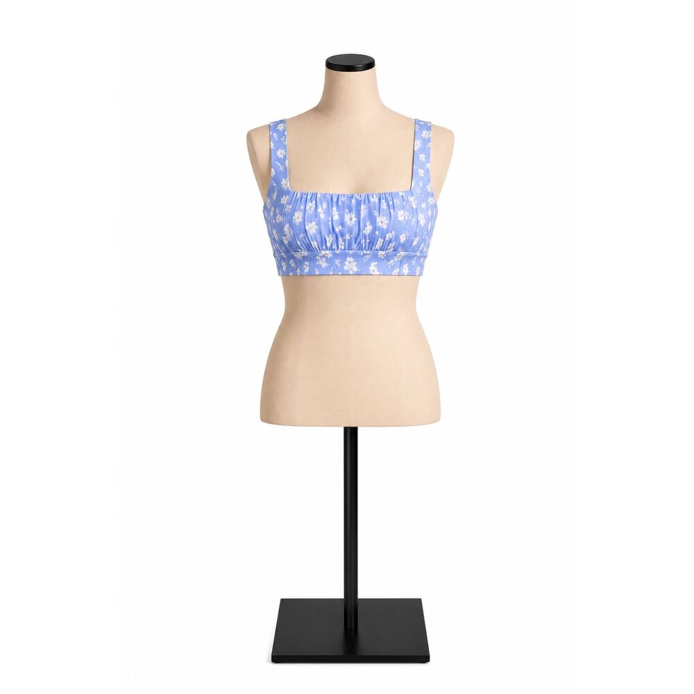 Zaful Blue Floral Bikini Top Size Large | Ruched Square Neck Swim Top